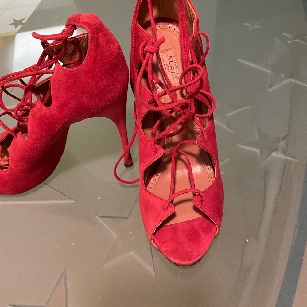 Alaia lace up suede sandals